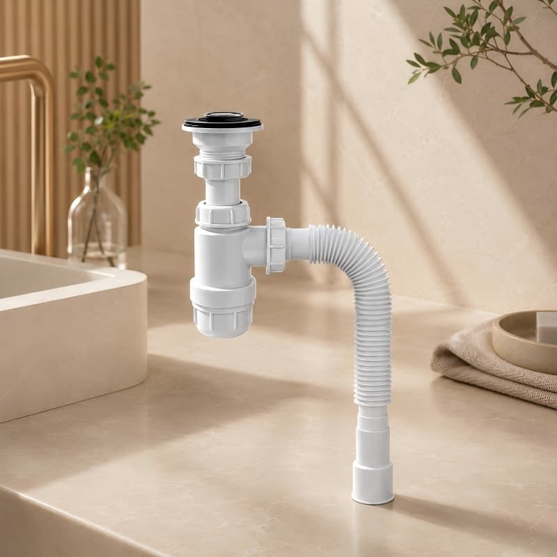 White Integrated Anti-Odor Basin Drain Set