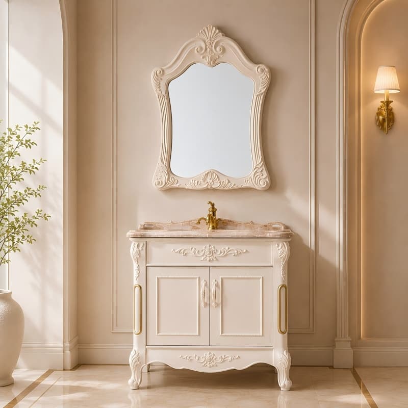 Carved European-Style PVC Bathroom Vanity