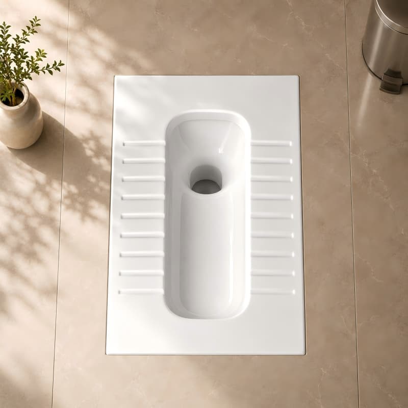 Ceramic Rear-Outlet Squatting Pan with Trap