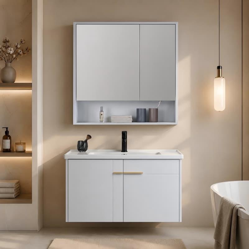 Italian Minimalist Wall-Mounted PVC Vanity Set