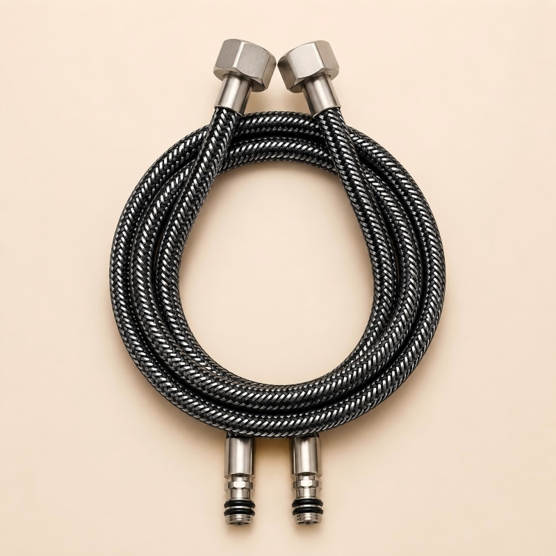 Black Braided Hot and Cold Faucet Hose