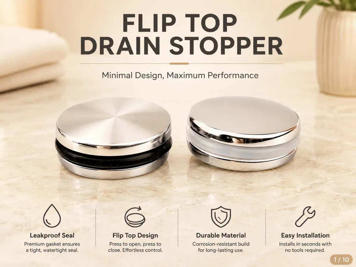 304 Stainless Steel Flip-Top Basin Drain Stopper press-controlled flip top
