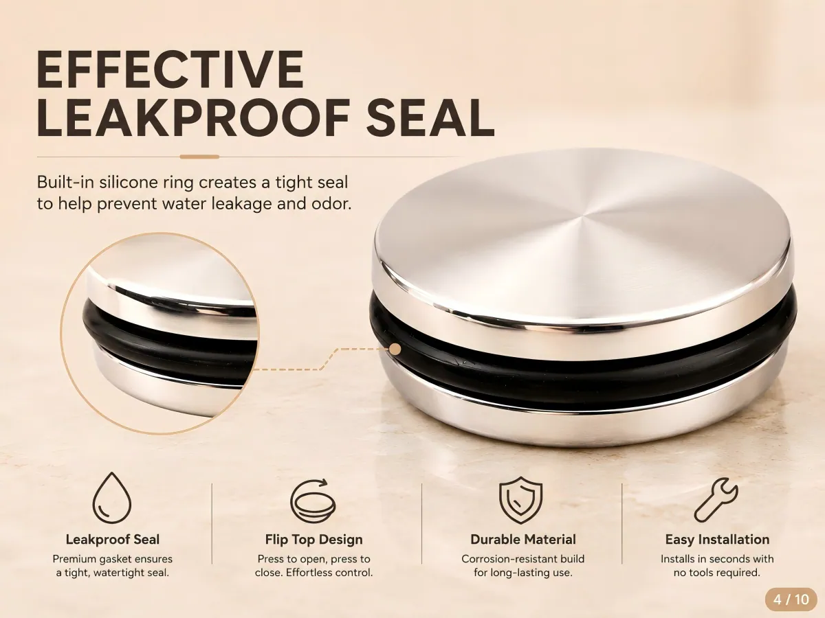 304 Stainless Steel Flip-Top Basin Drain Stopper silicone sealing ring