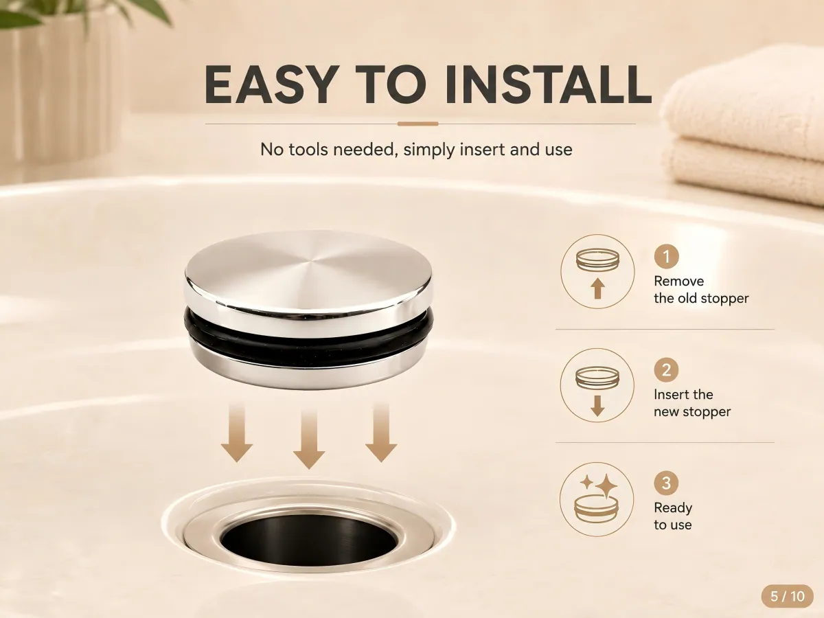 304 Stainless Steel Flip-Top Basin Drain Stopper loose-plug-free design