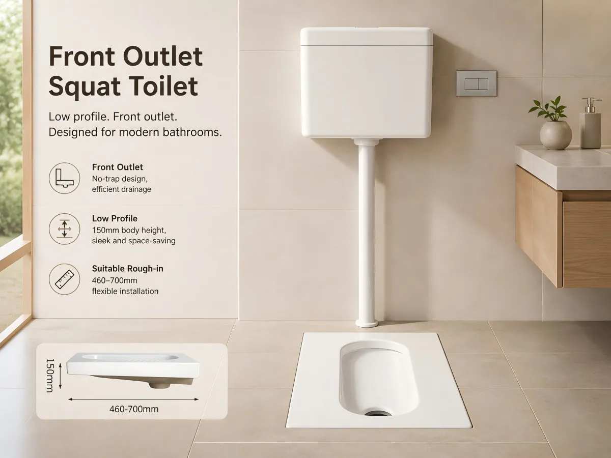 Anti-Slip Ceramic Front-Outlet Squatting Pan anti-slip standing area