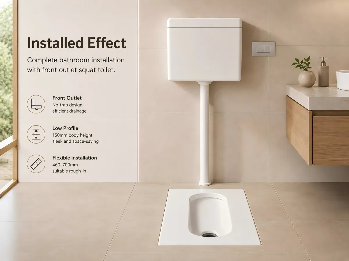 Anti-Slip Ceramic Front-Outlet Squatting Pan low open front edge