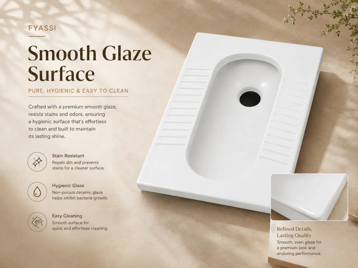 Anti-Slip Ceramic Rear-Outlet Squatting Pan smooth rounded ceramic surface