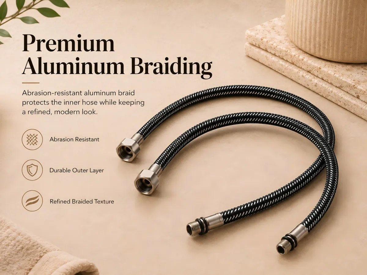 Black Braided Hot and Cold Faucet Hose distinct black braided finish