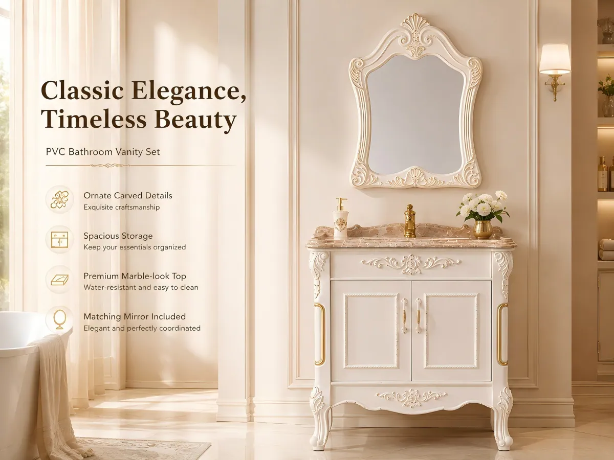 Carved European-Style PVC Bathroom Vanity decorative carved design
