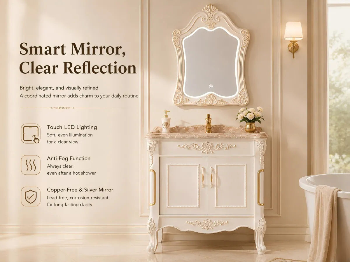 Carved European-Style PVC Bathroom Vanity artificial-stone countertop