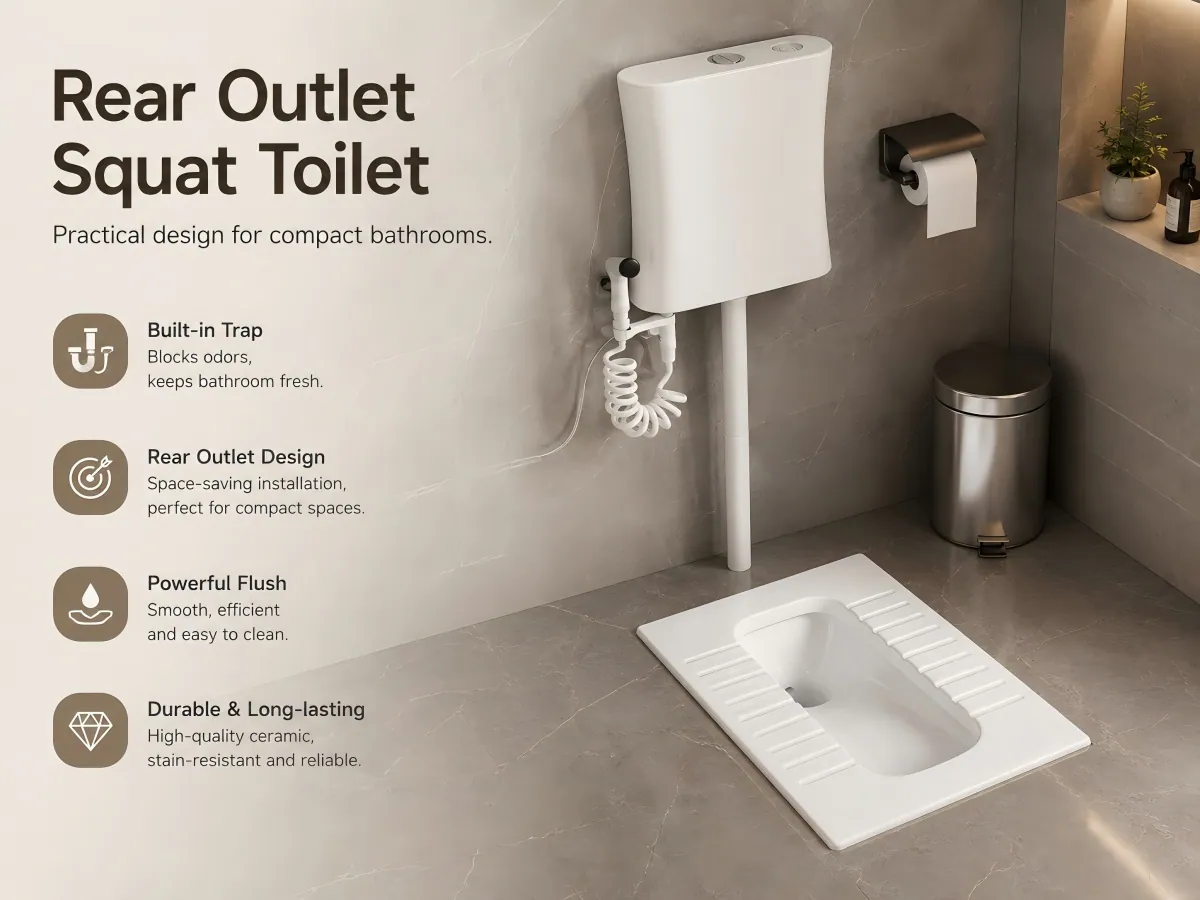 Ceramic Rear-Outlet Squatting Pan with Trap ceramic pan with trap