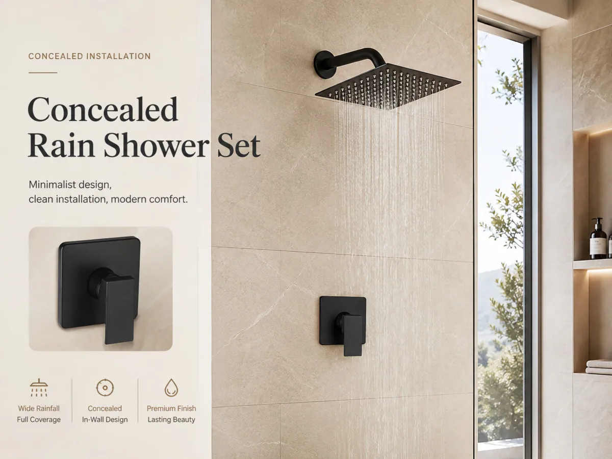 Concealed Single Function Rainfall Shower Set minimalist in-wall concealed structure