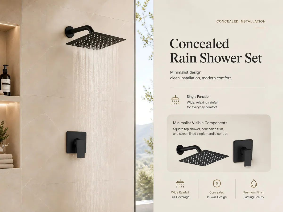 Concealed Single Function Rainfall Shower Set single-channel water flow design