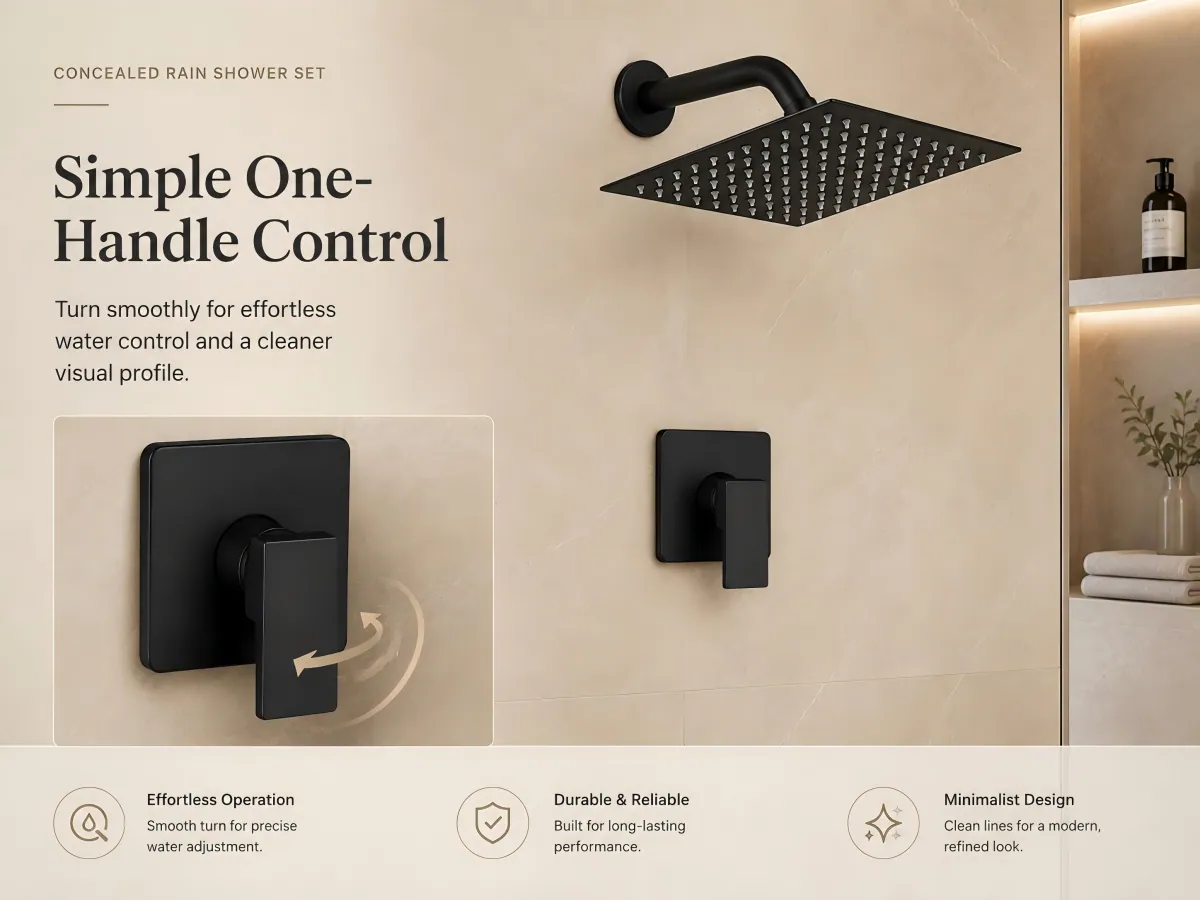Concealed Single Function Rainfall Shower Set wide water pressure adaptability