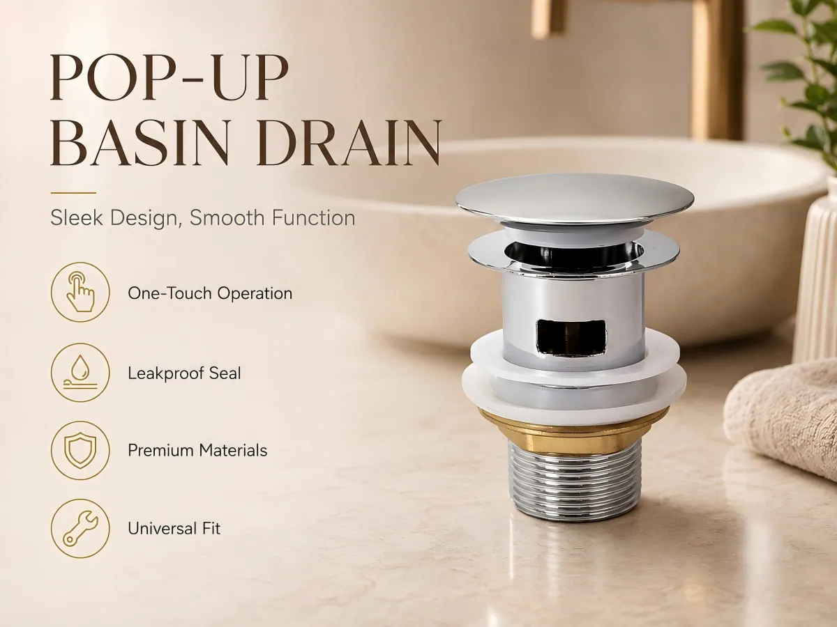 Copper Pop-Up Basin Drain with Overflow one-touch pop-up control