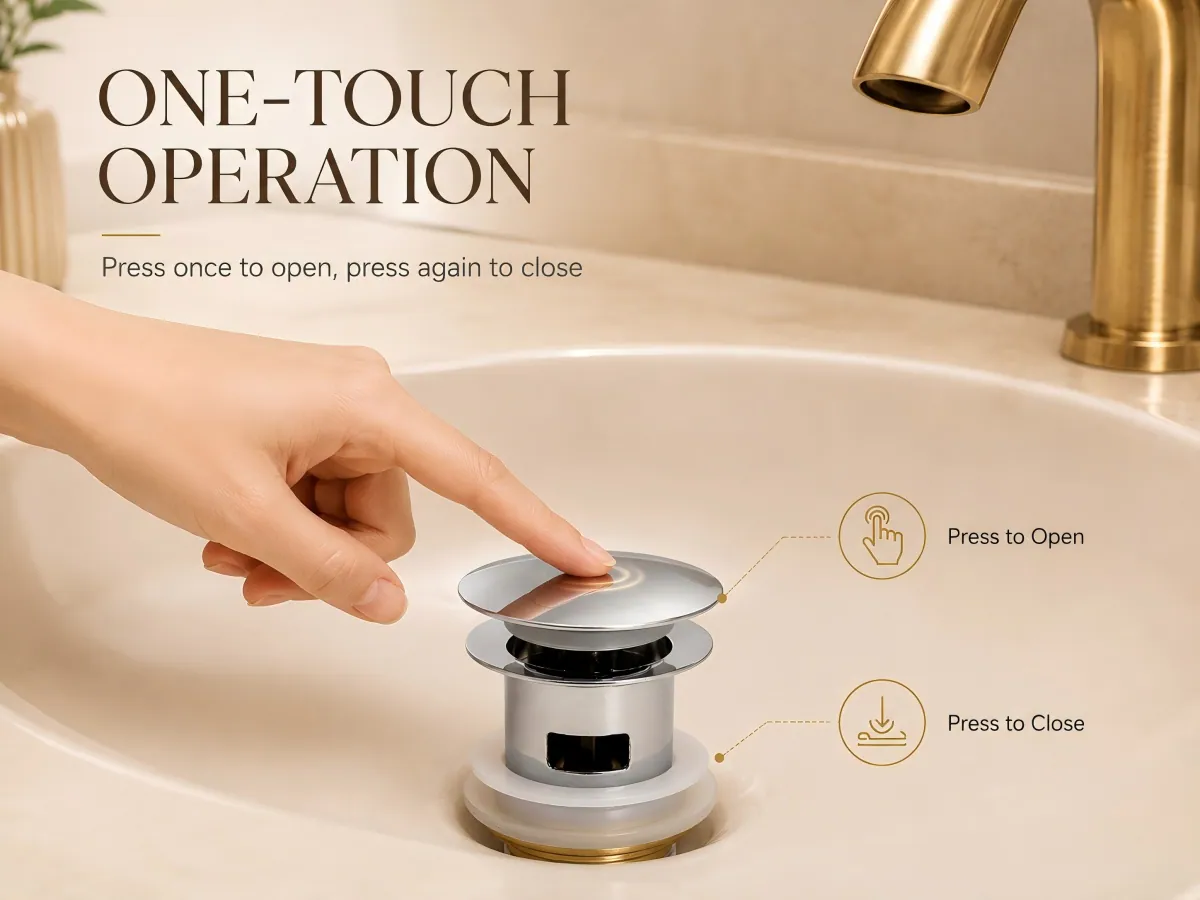 Copper Pop-Up Basin Drain with Overflow overflow-compatible body