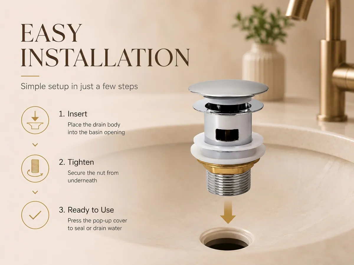 Copper Pop-Up Basin Drain with Overflow polished modern finish