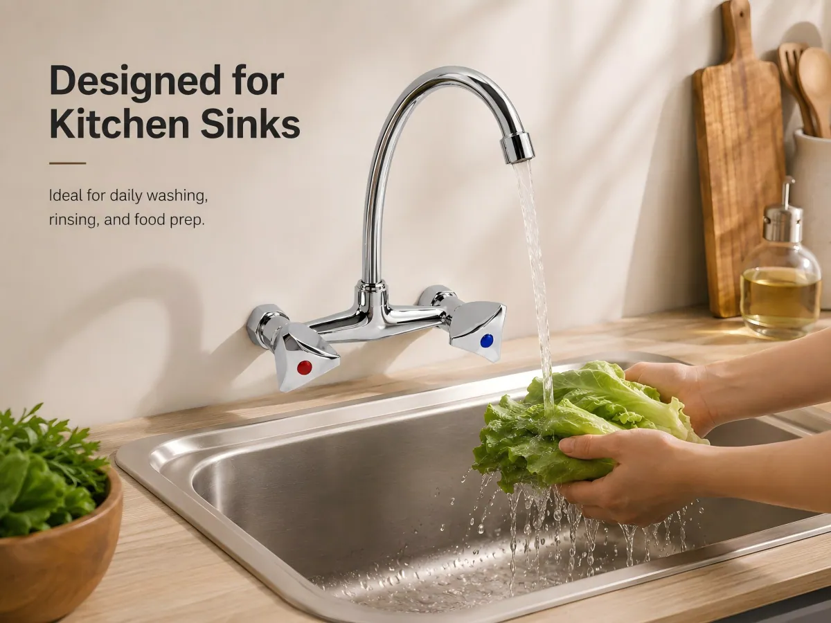 Double Handle Hot and Cold Kitchen Faucet wall mount installation