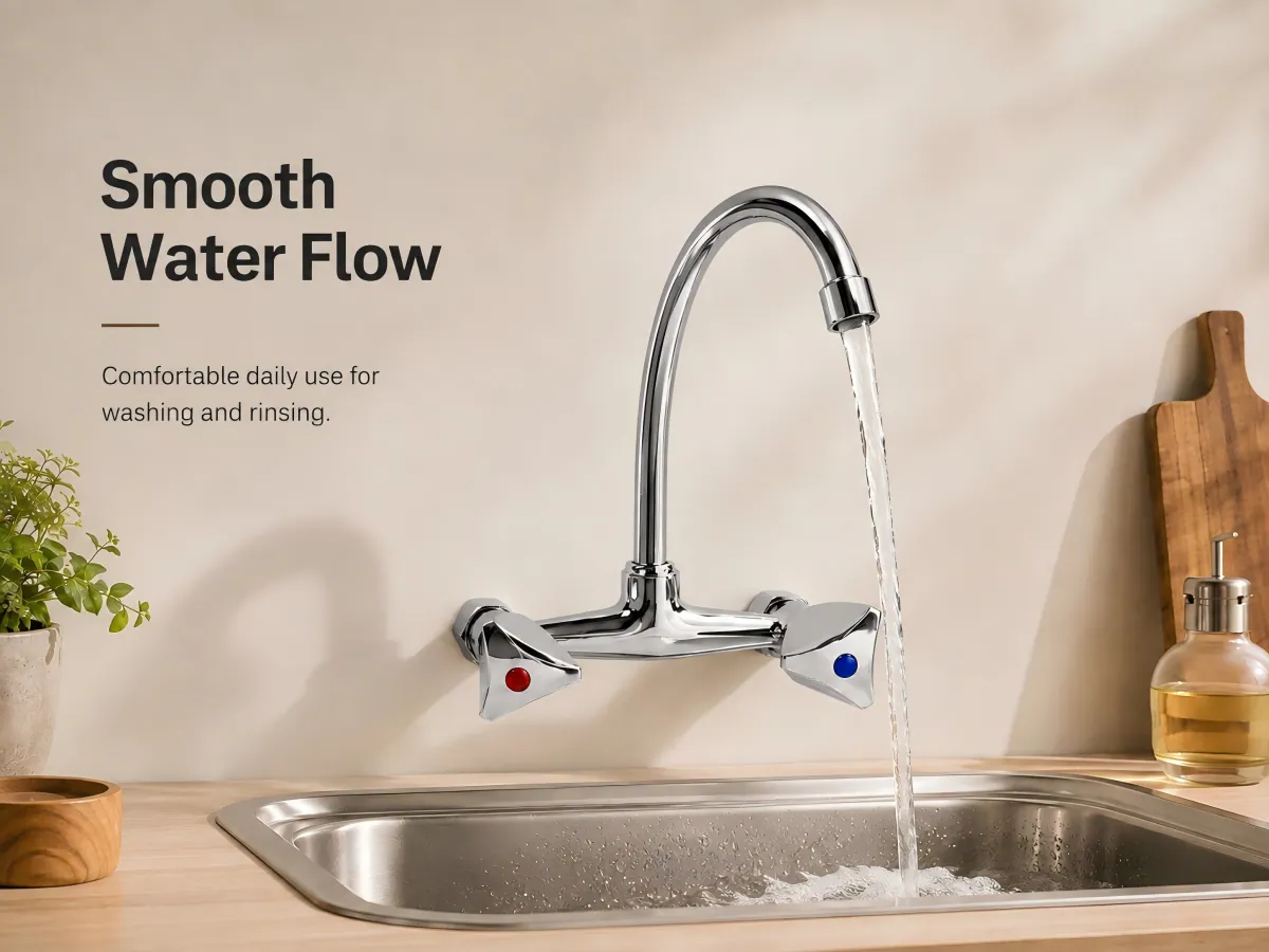 Double Handle Hot and Cold Kitchen Faucet high arc rotating outlet