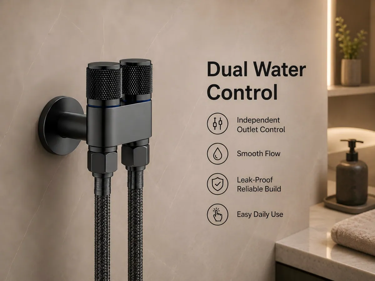 Dual Outlet Angle Valve copper and ceramic components