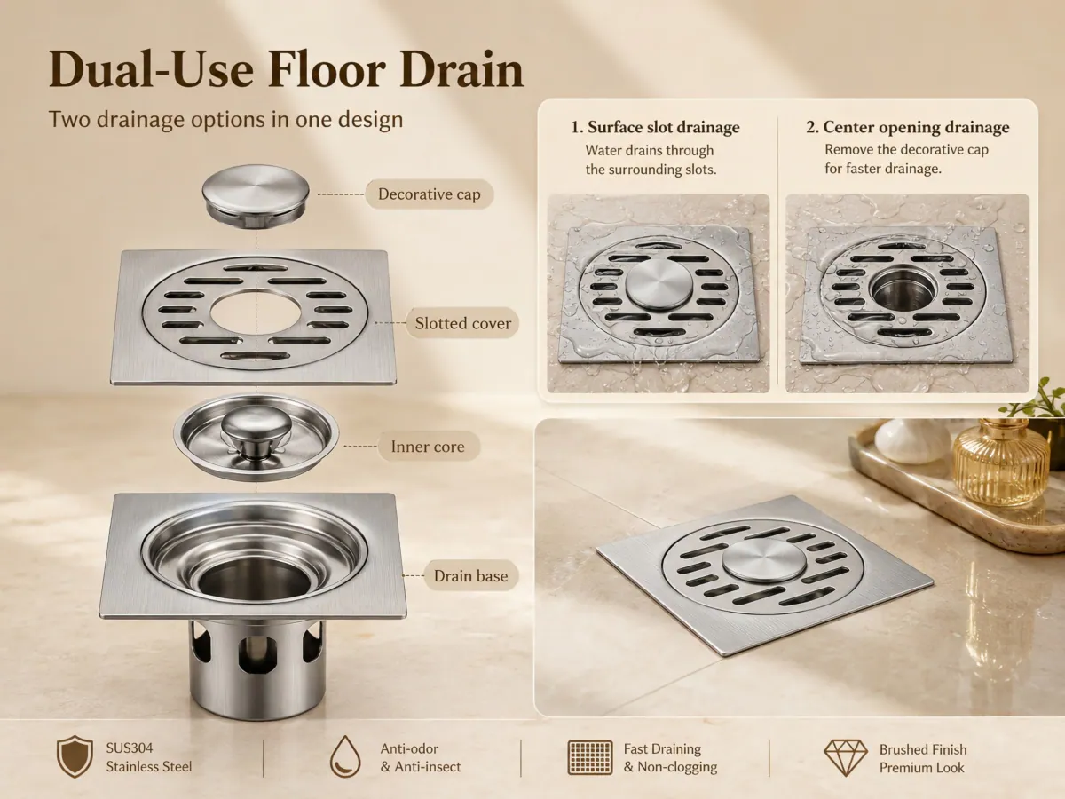 Dual-Use 304 Stainless Steel Anti-Odor Floor Drain hair-catching insert