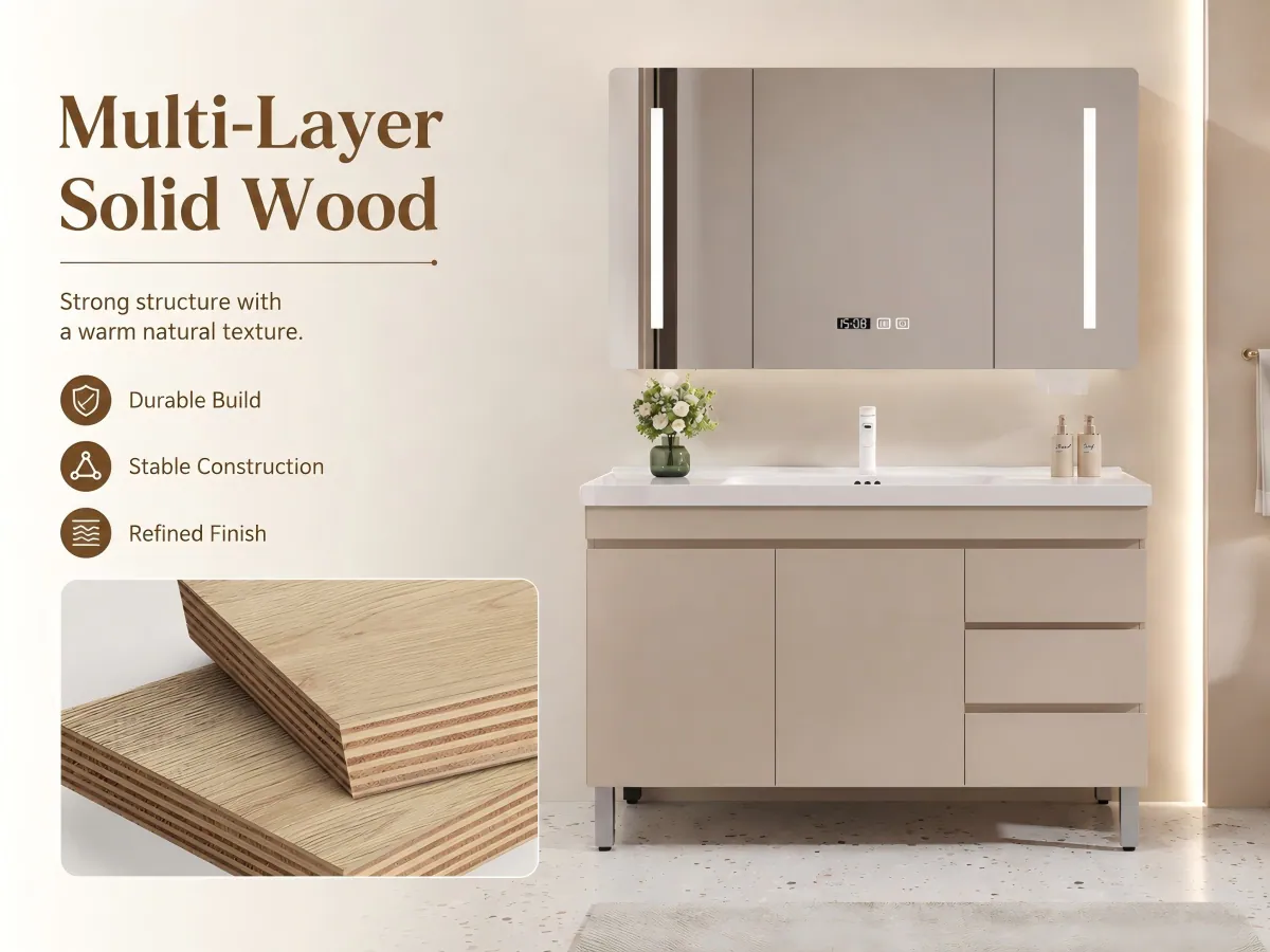 Floor-Standing Solid Wood Bathroom Vanity Set flexible drainage direction