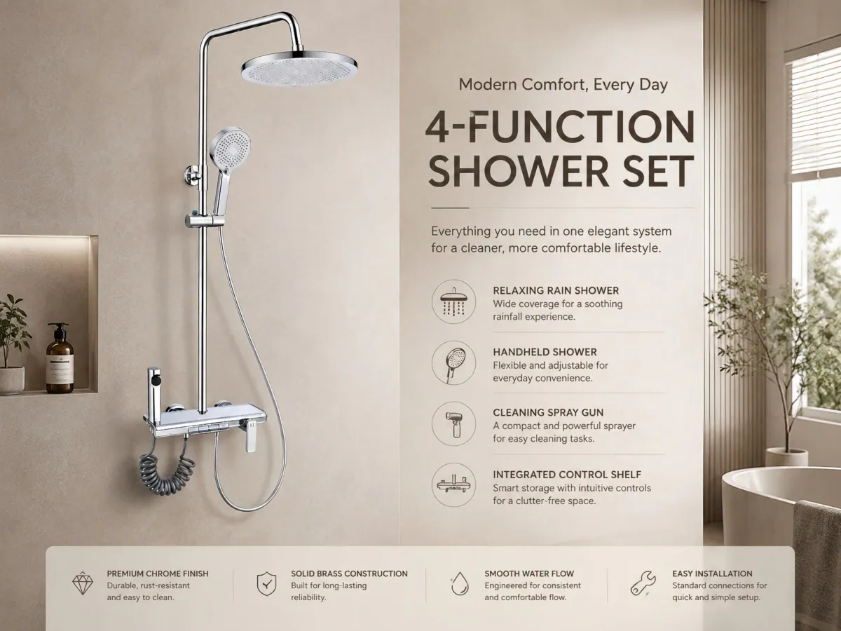 Four Function Rainfall Shower Set four independent water outlets