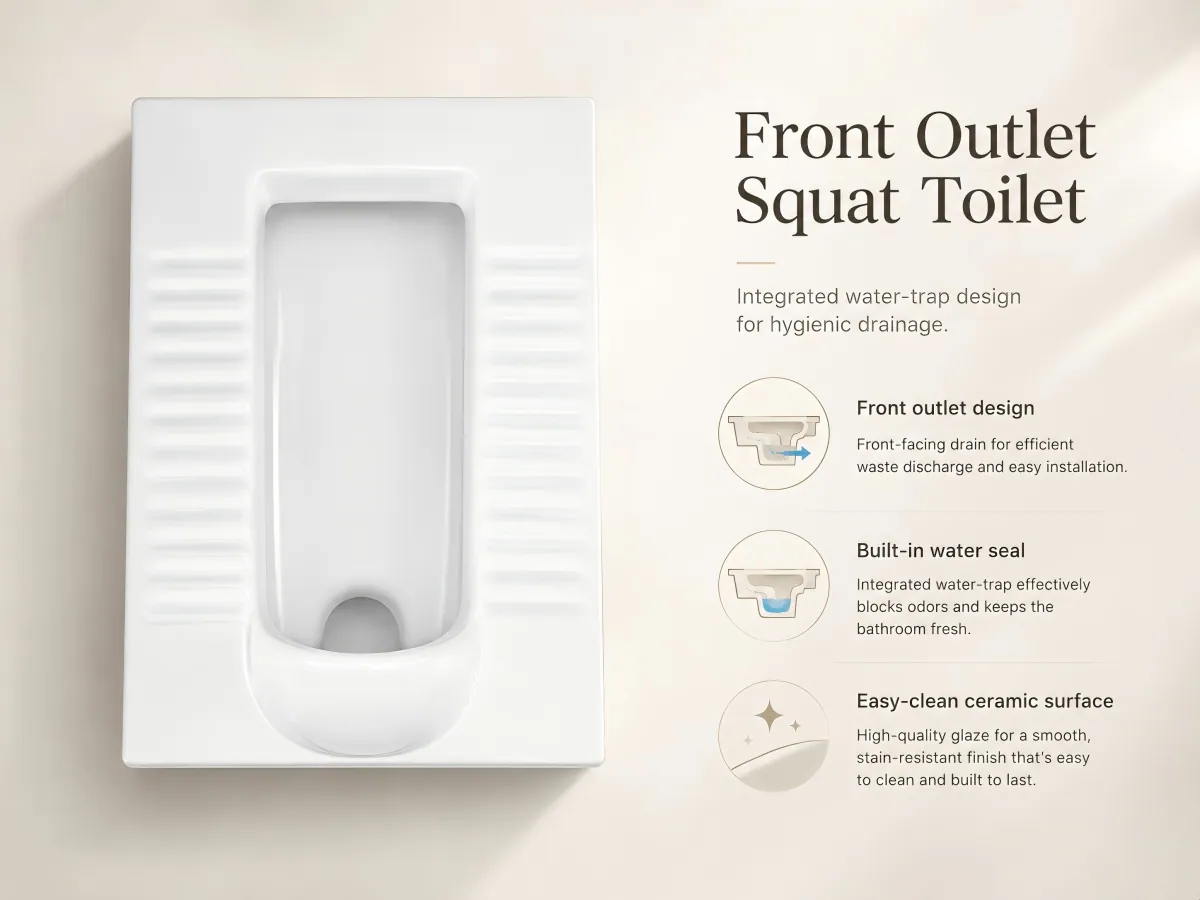 Front-Outlet Squatting Pan with Trap and Cistern integrated trap layout