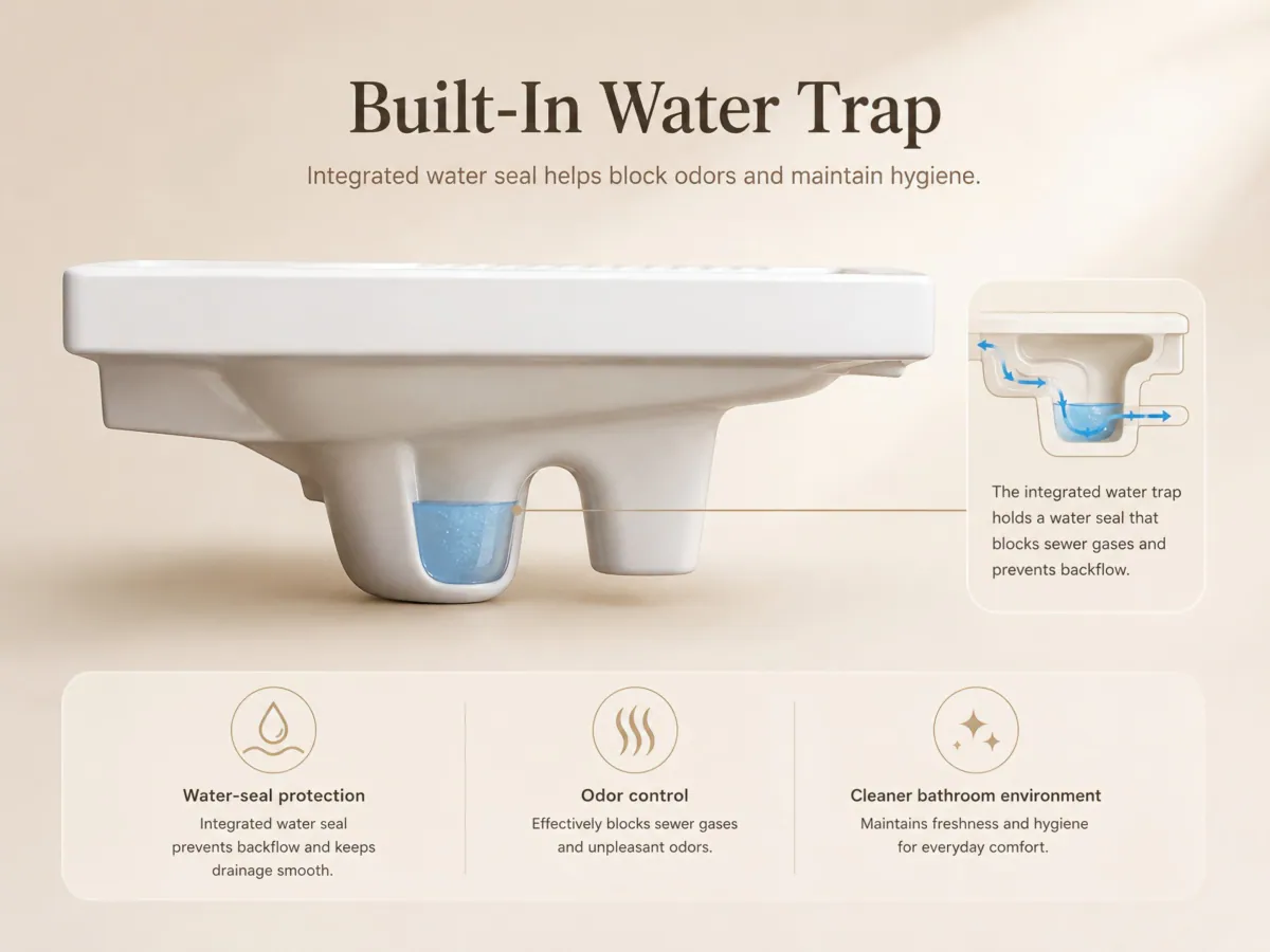 Front-Outlet Squatting Pan with Trap and Cistern front-outlet connection