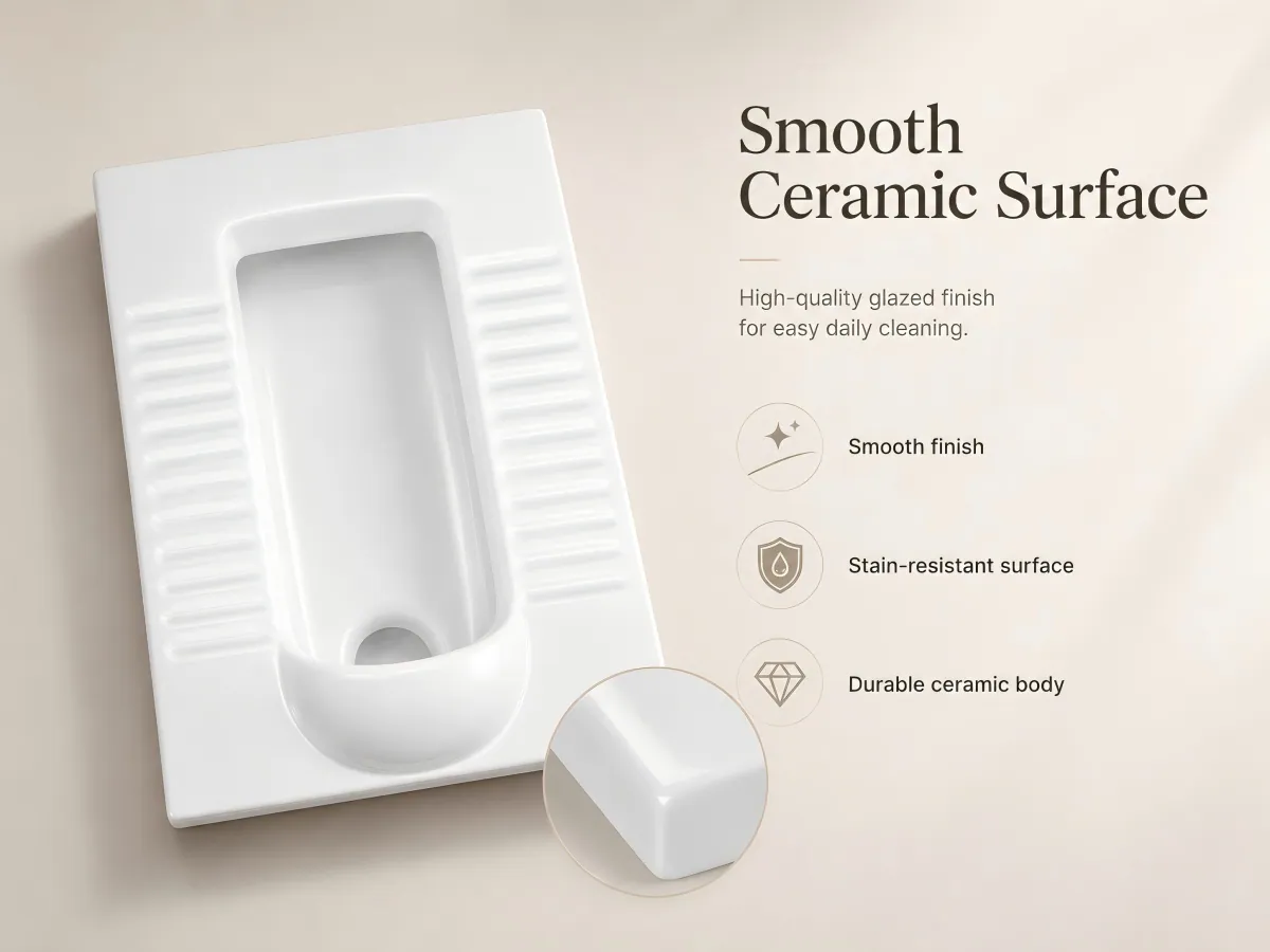 Front-Outlet Squatting Pan with Trap and Cistern anti-slip foot areas