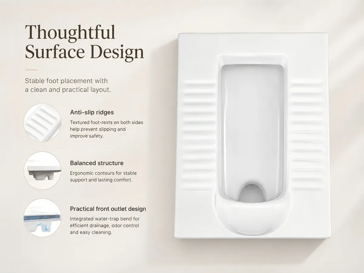 Front-Outlet Squatting Pan with Trap and Cistern cistern configuration choice