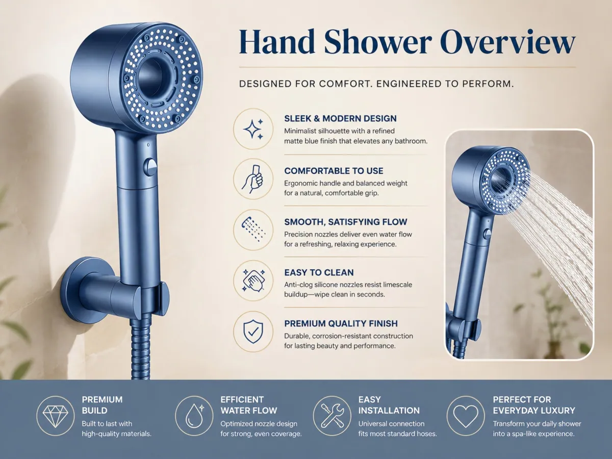 High Pressure Handheld Shower Head universal standard interface & simple diy installation