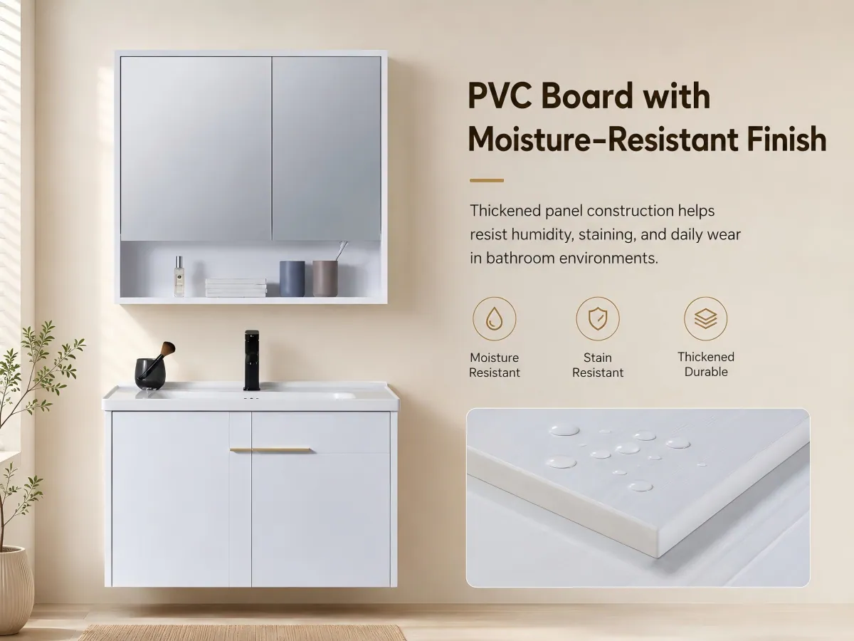 Italian Minimalist Wall-Mounted PVC Vanity Set integrated ceramic basin