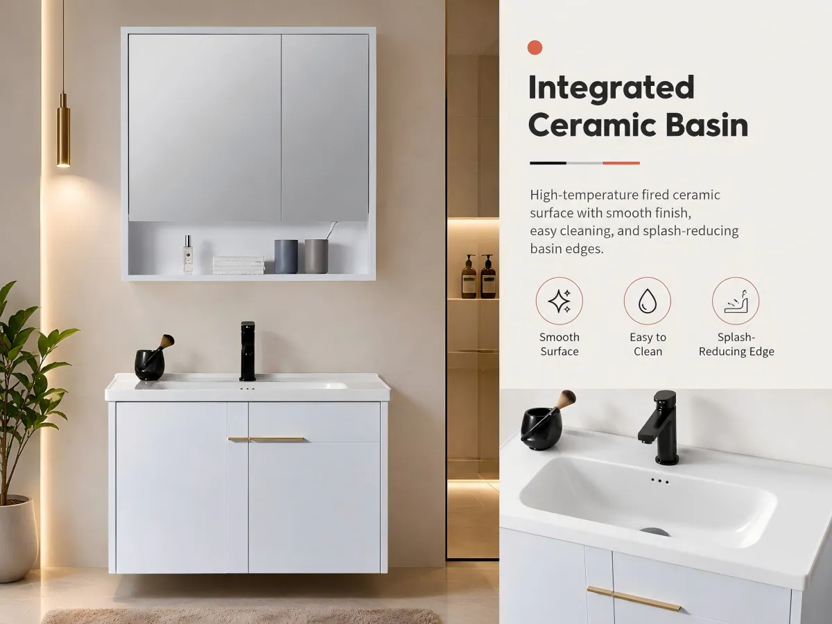 Italian Minimalist Wall-Mounted PVC Vanity Set matching mirror cabinet