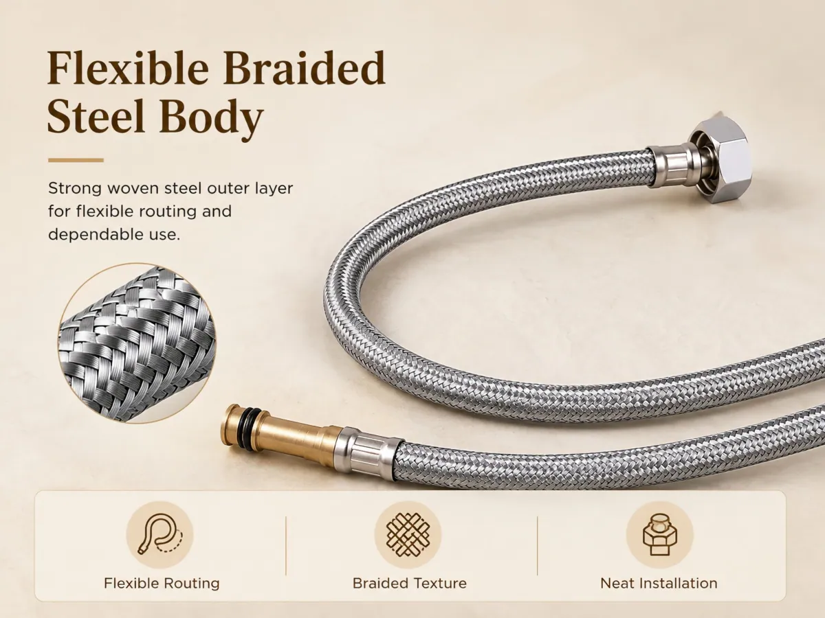 Mixed-Braid Hot and Cold Faucet Supply Hose faucet-specific end layout