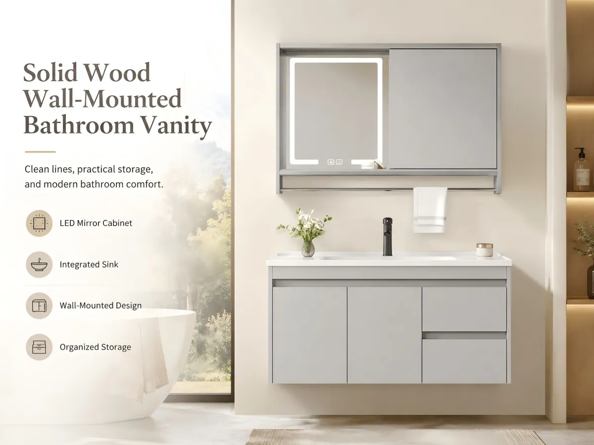 Modern Solid Wood Bathroom Vanity Set organized enclosed storage