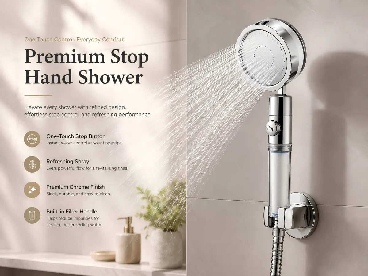 One-piece Water Stop Handheld Shower Head integrated one-piece water stop button design