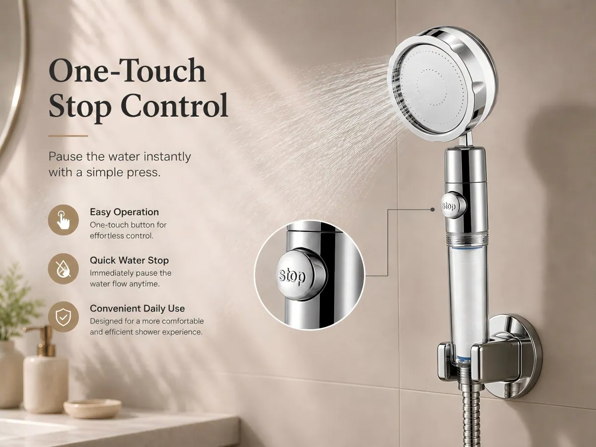 One-piece Water Stop Handheld Shower Head built-in replaceable filter cartridge