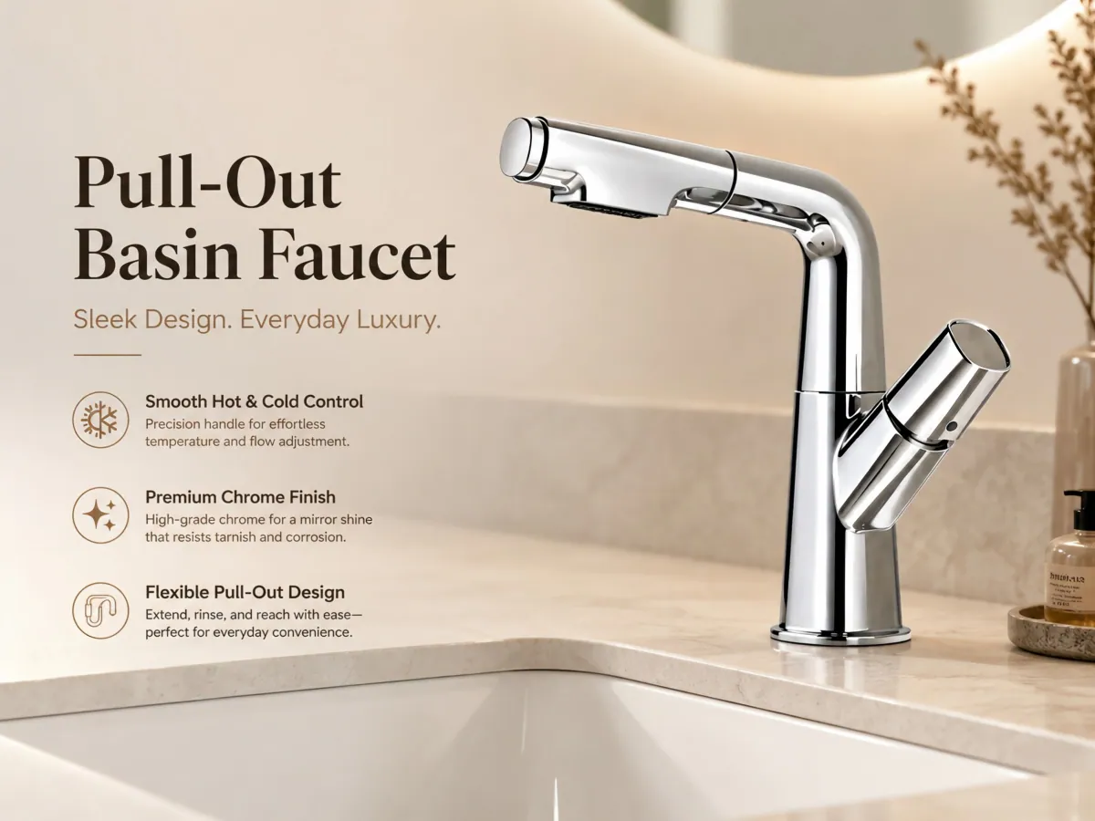 Pull Out Basin Mixer Faucet flexible pull-out retractable spout design