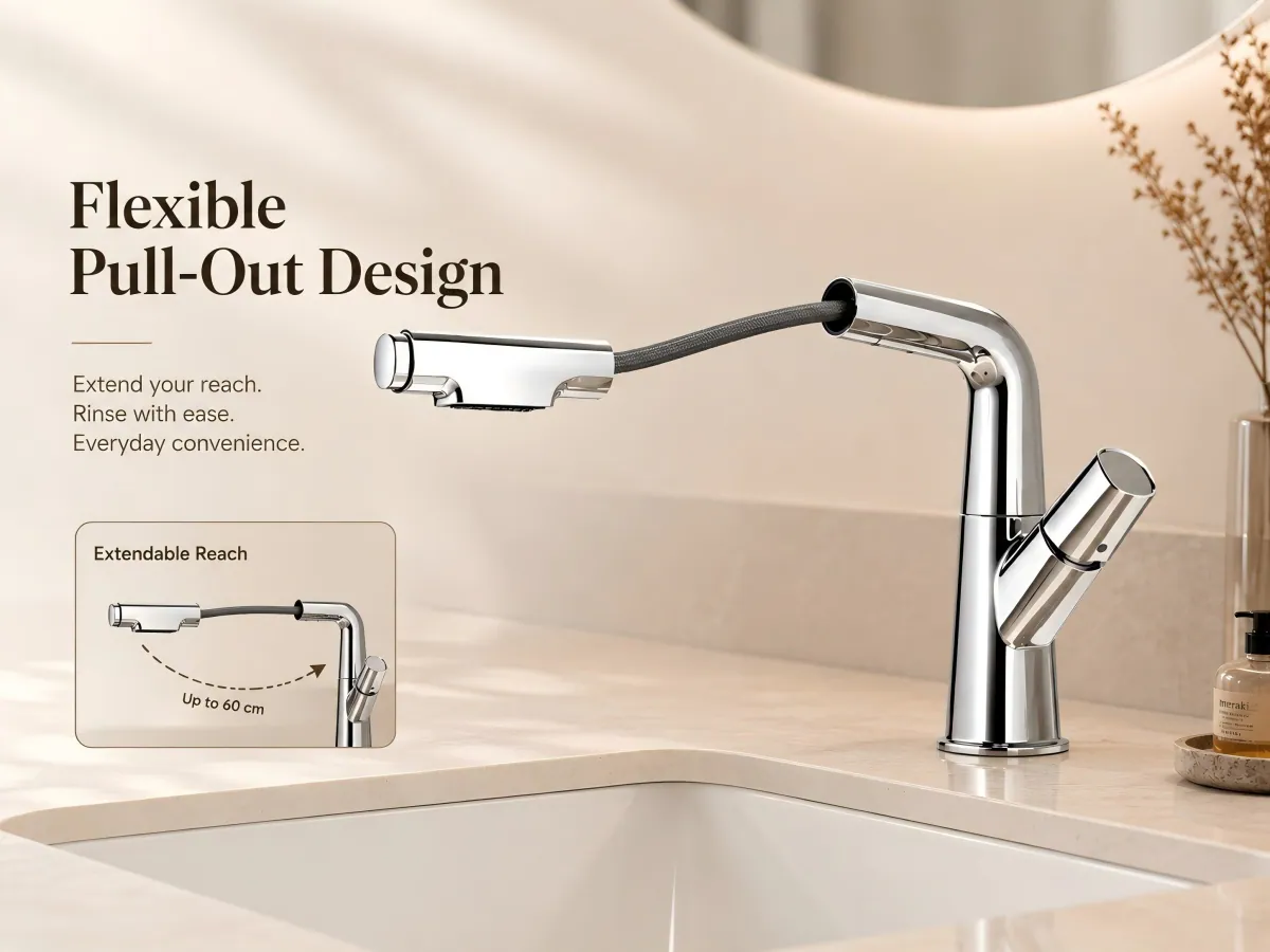 Pull Out Basin Mixer Faucet single lever independent hot & cold control