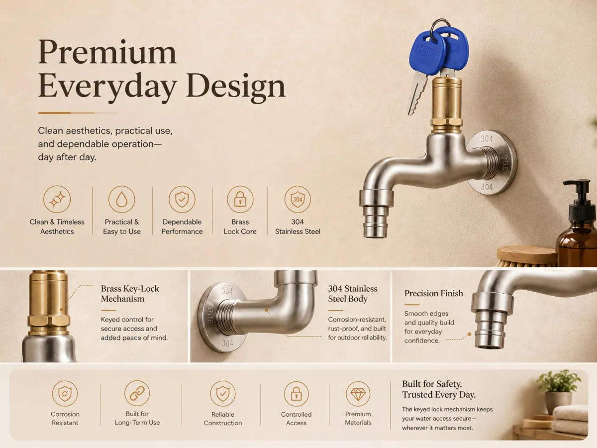 Quick-Open Faucet with Key 304 stainless steel body