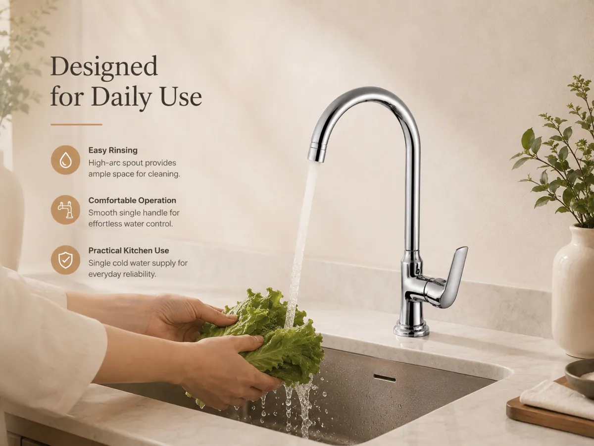 Single Cold Kitchen Sink Faucet high arc curved spout design