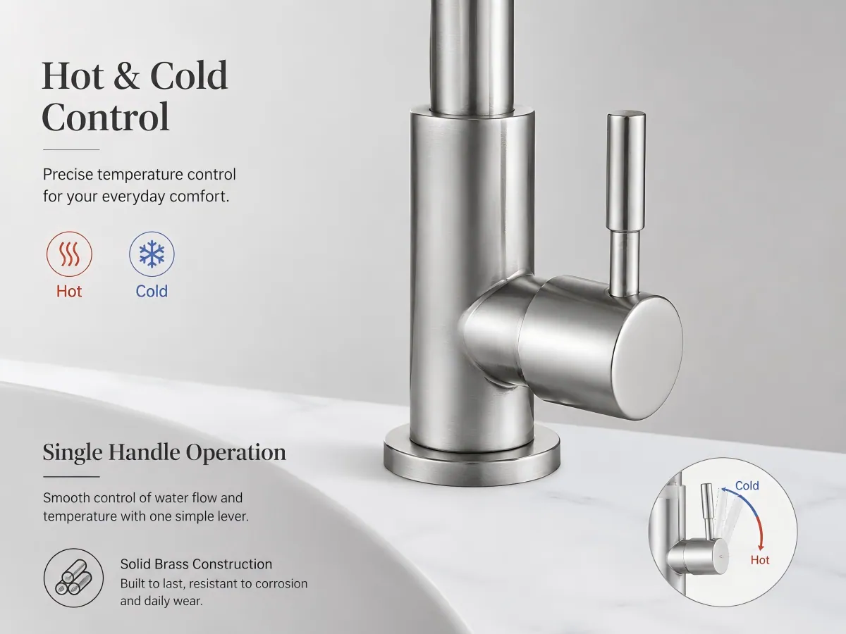 Single Handle Hot and Cold Kitchen Faucet high arc 360 degree swivel spout