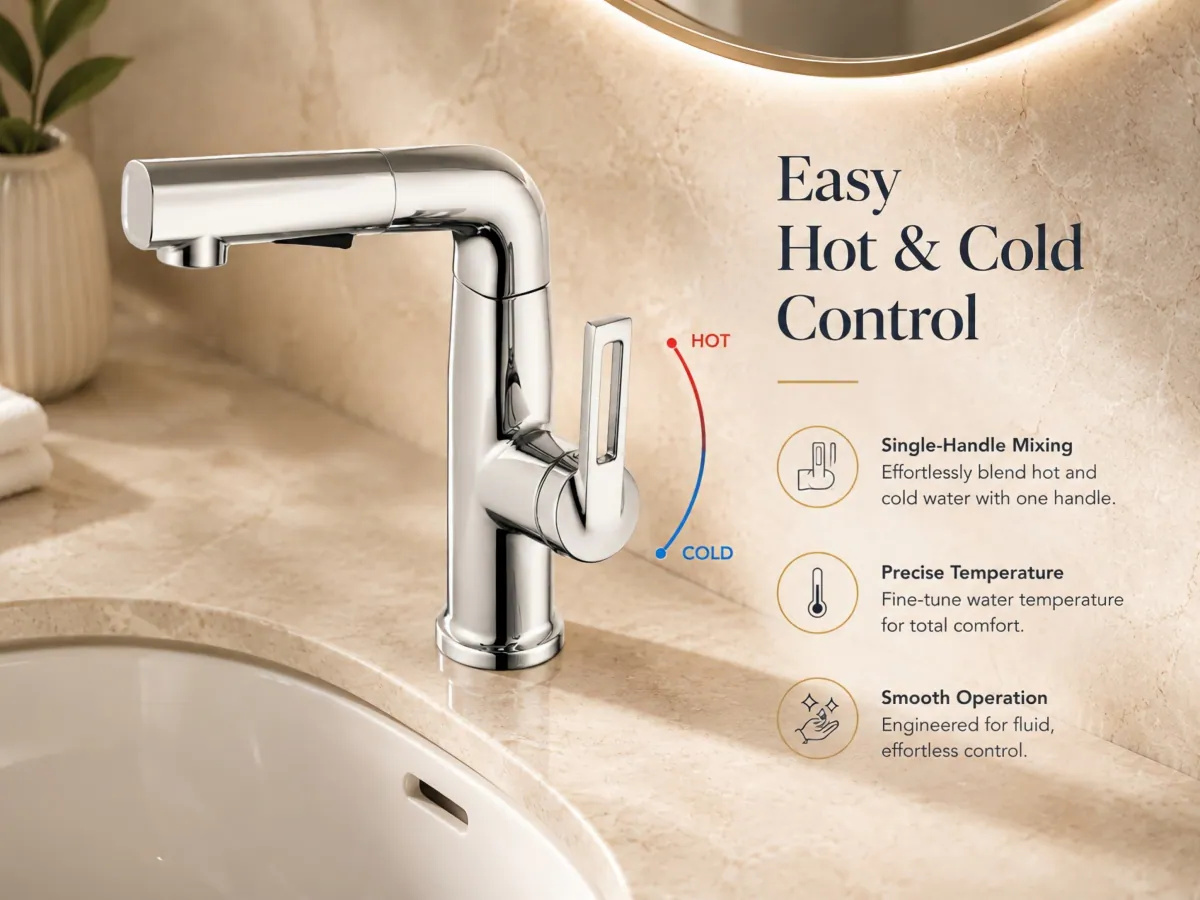 Single Lever Hot and Cold Basin Faucet durable ceramic disc cartridge, effective anti-leakage