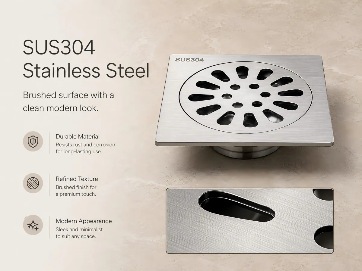 Square Stainless Steel Anti-Odor Floor Drain flush floor profile