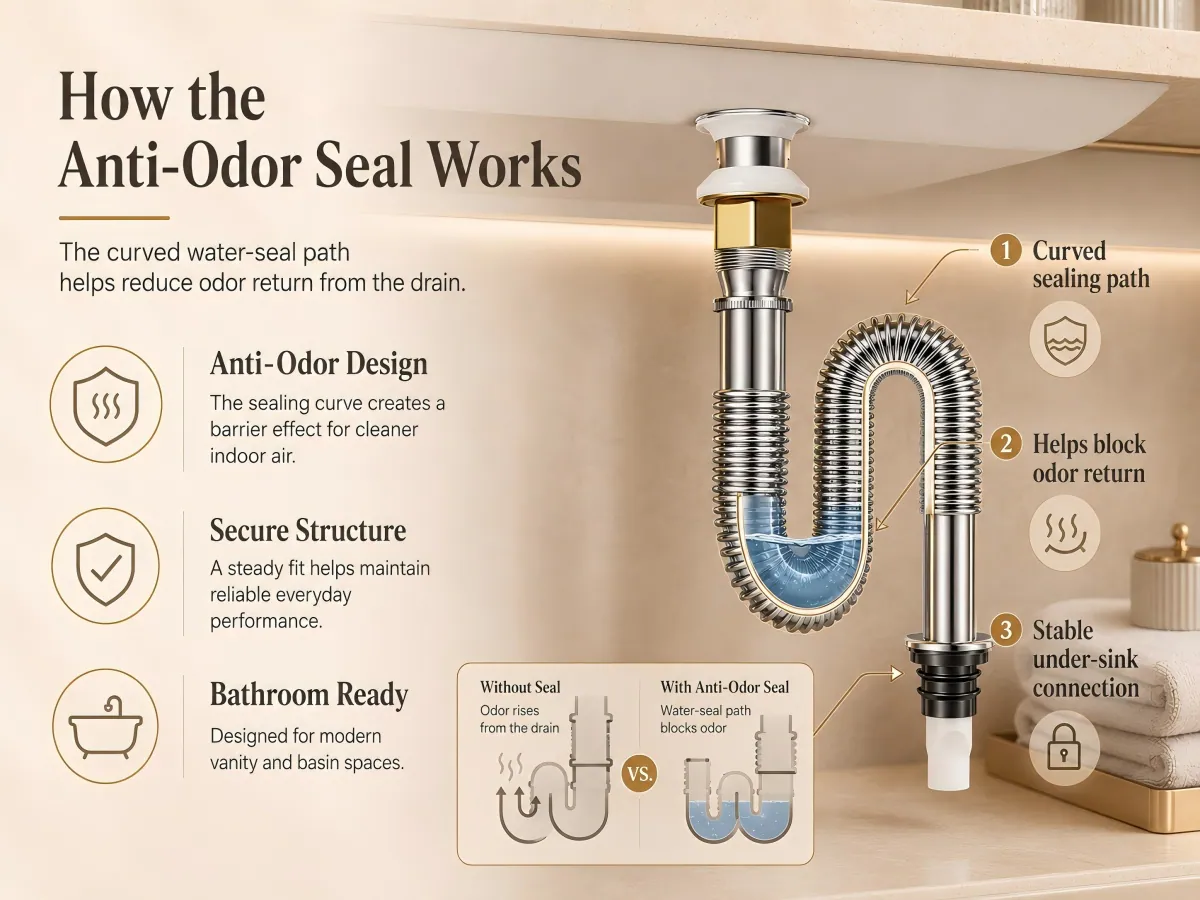 Stainless Steel Flexible Basin Drain Set shapeable water-seal route