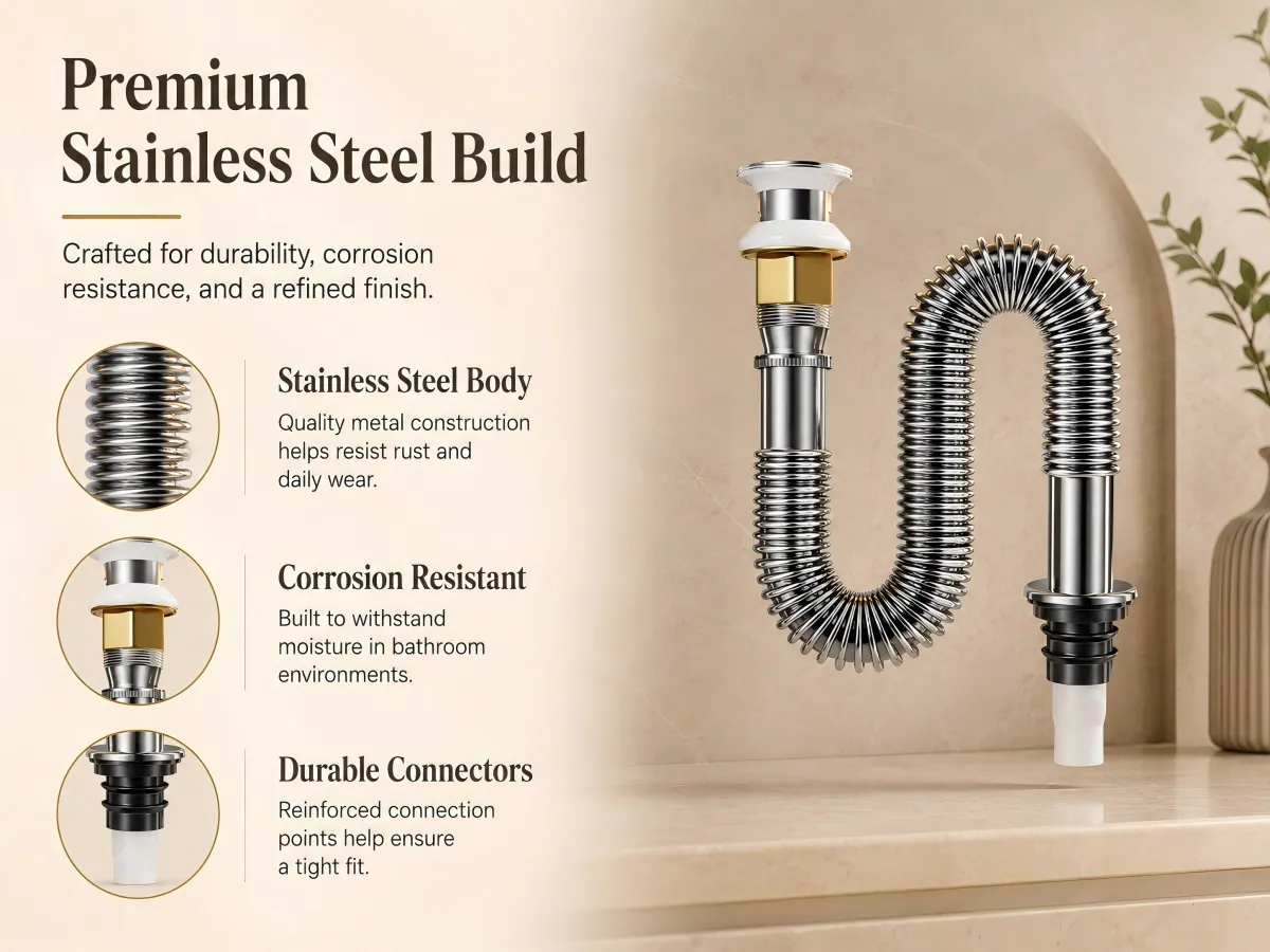 Stainless Steel Flexible Basin Drain Set drain-and-pipe combination
