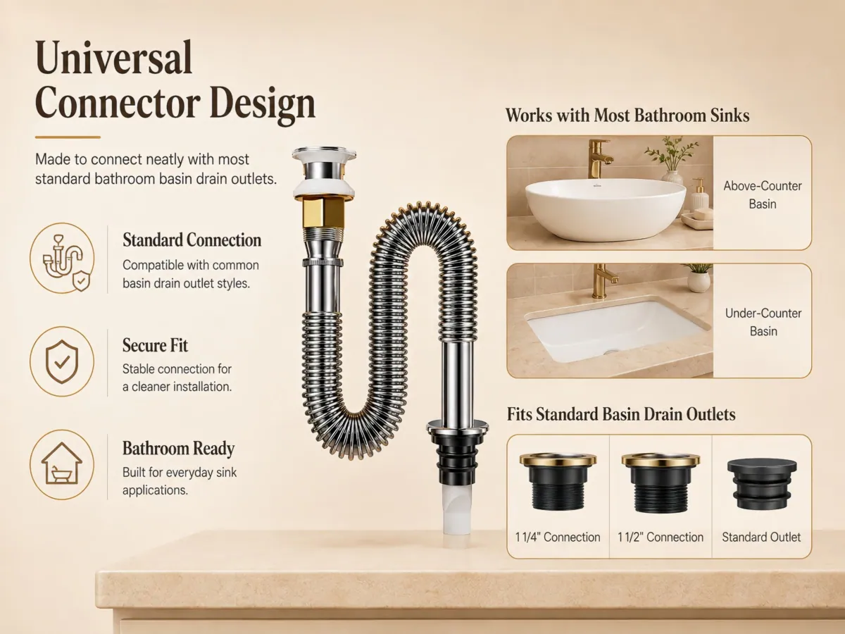 Stainless Steel Flexible Basin Drain Set multiple outlet fits