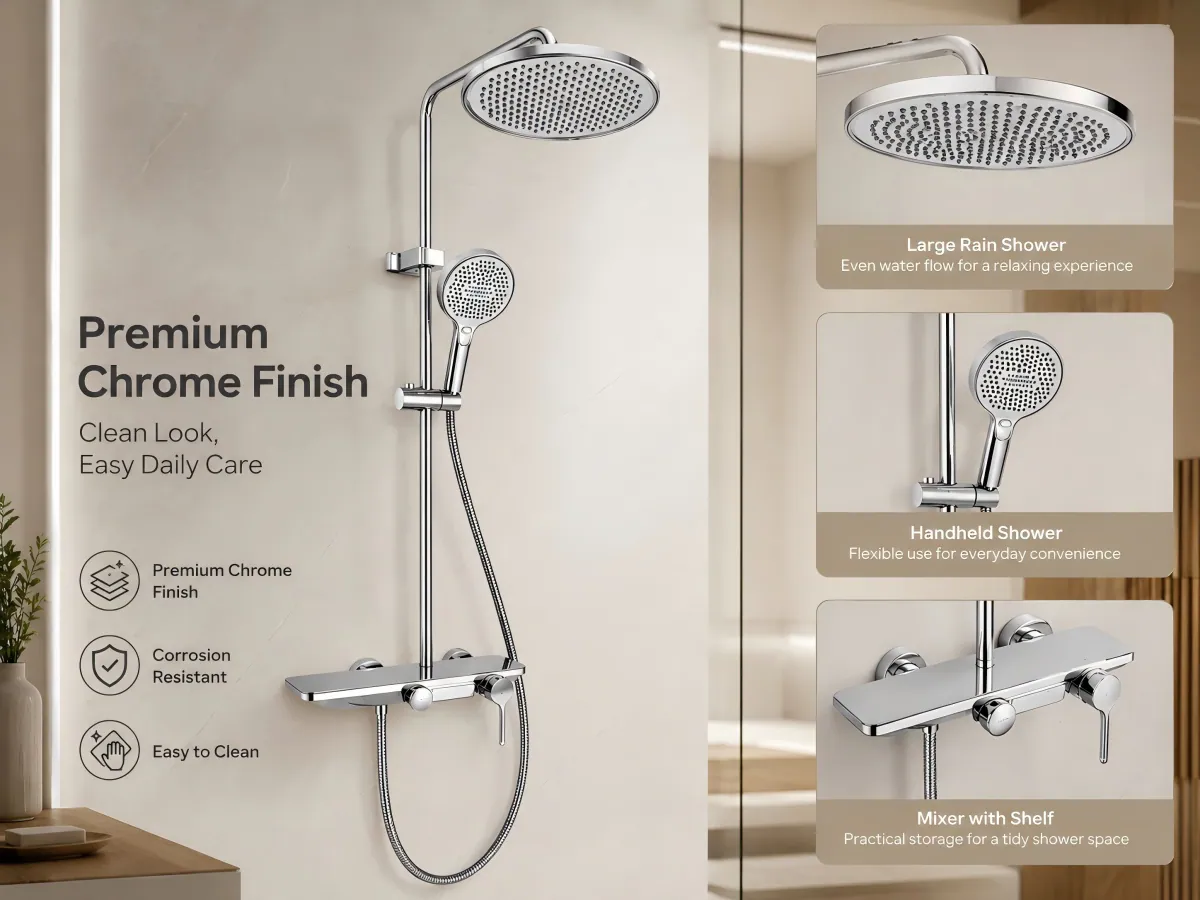Three Function Rainfall Shower Set flexible installation solution