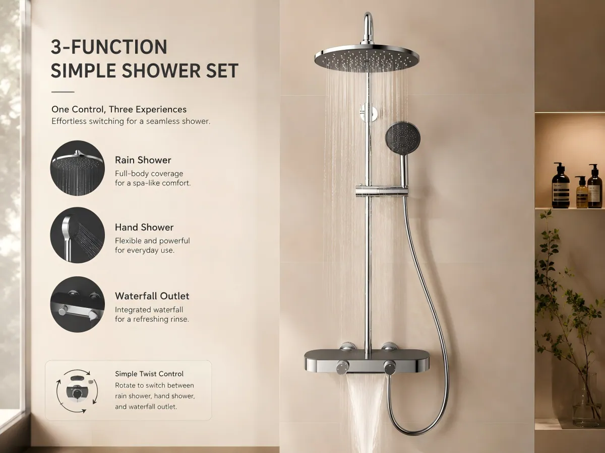 Three-function Wide Flow Shower Set durable premium material matching global standard